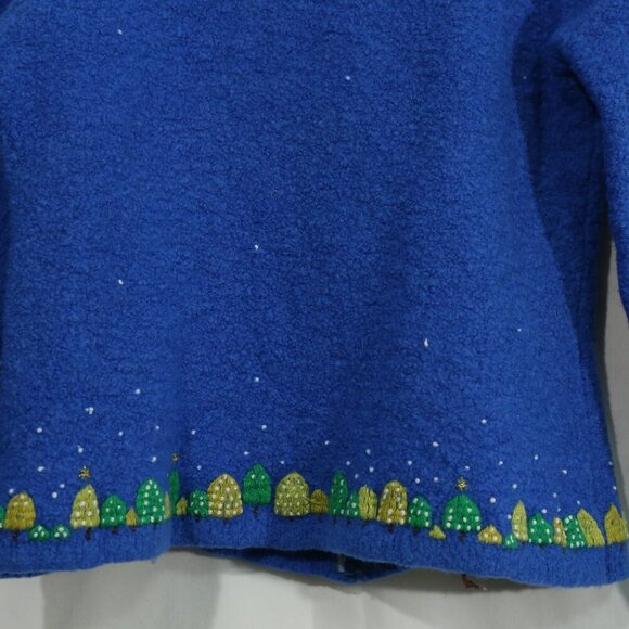 Kids Christmas Sweater Cardigan Blue Beaded Santa Reindeer Holiday Village Small - Picture 7 of 7